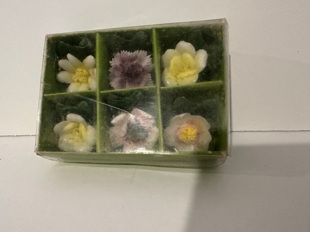 VINTAGE ENESCO BONE CHINA CARD HOLDER FLOWER SET OF 6 BOX
